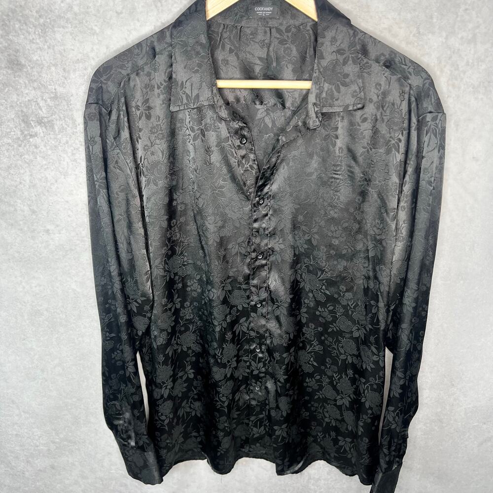 COOFANDY Mens Silk Dress Shirt Button Down Wrinkle Free Size Large